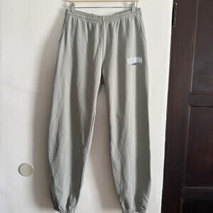RICH MOM | Sage Green / Gray Essential Embroidered Sweatpants | Large Tinx
